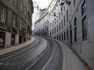Old tram lines in Lisbon